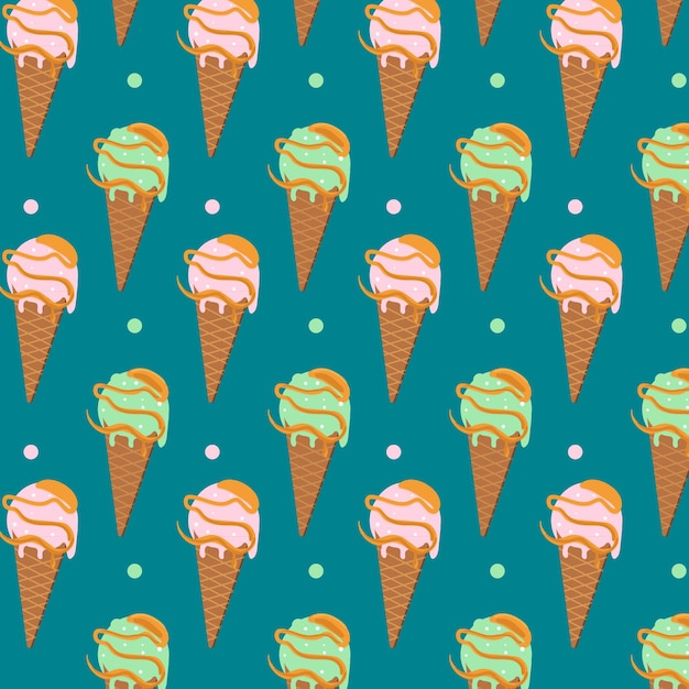 Cute ice cream cone mint and strawberry flavor pattern