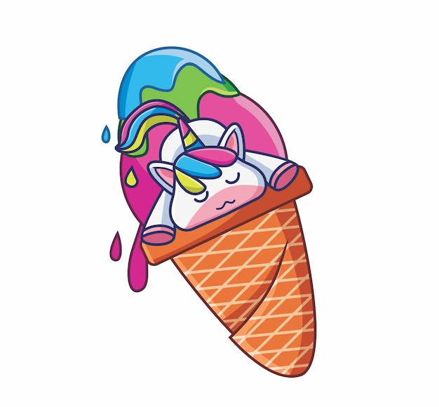 Carino cono gelato unicorno estate cartone animato animale cibo concetto illustrazione isolata stile piatto