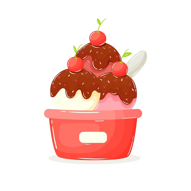 Cute ice cream in a cup and chocolate vector