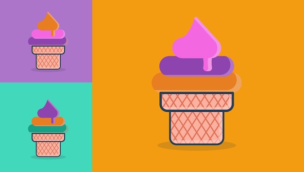 Vector cute ice cream flat design consisting of three flavors