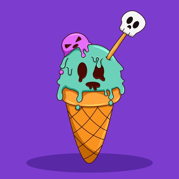 Vector cute ice cream halloween illustration