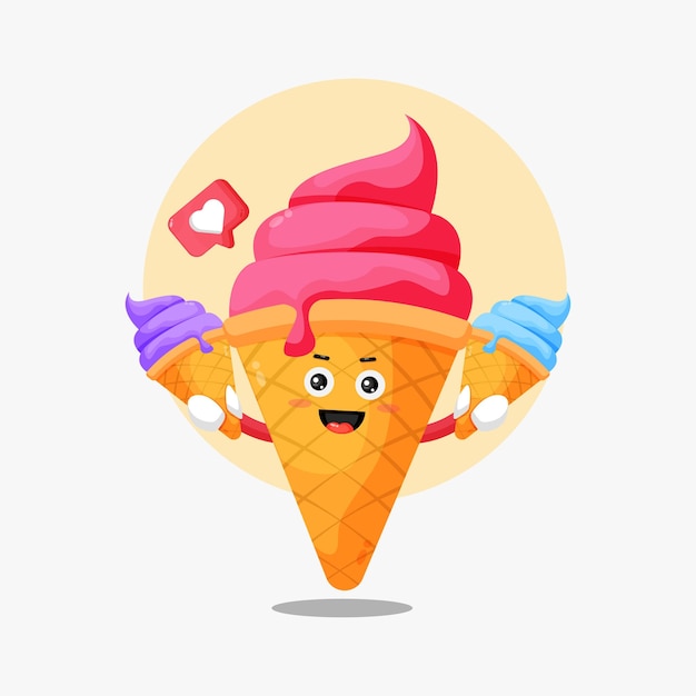 Cute ice cream mascot icon illustration