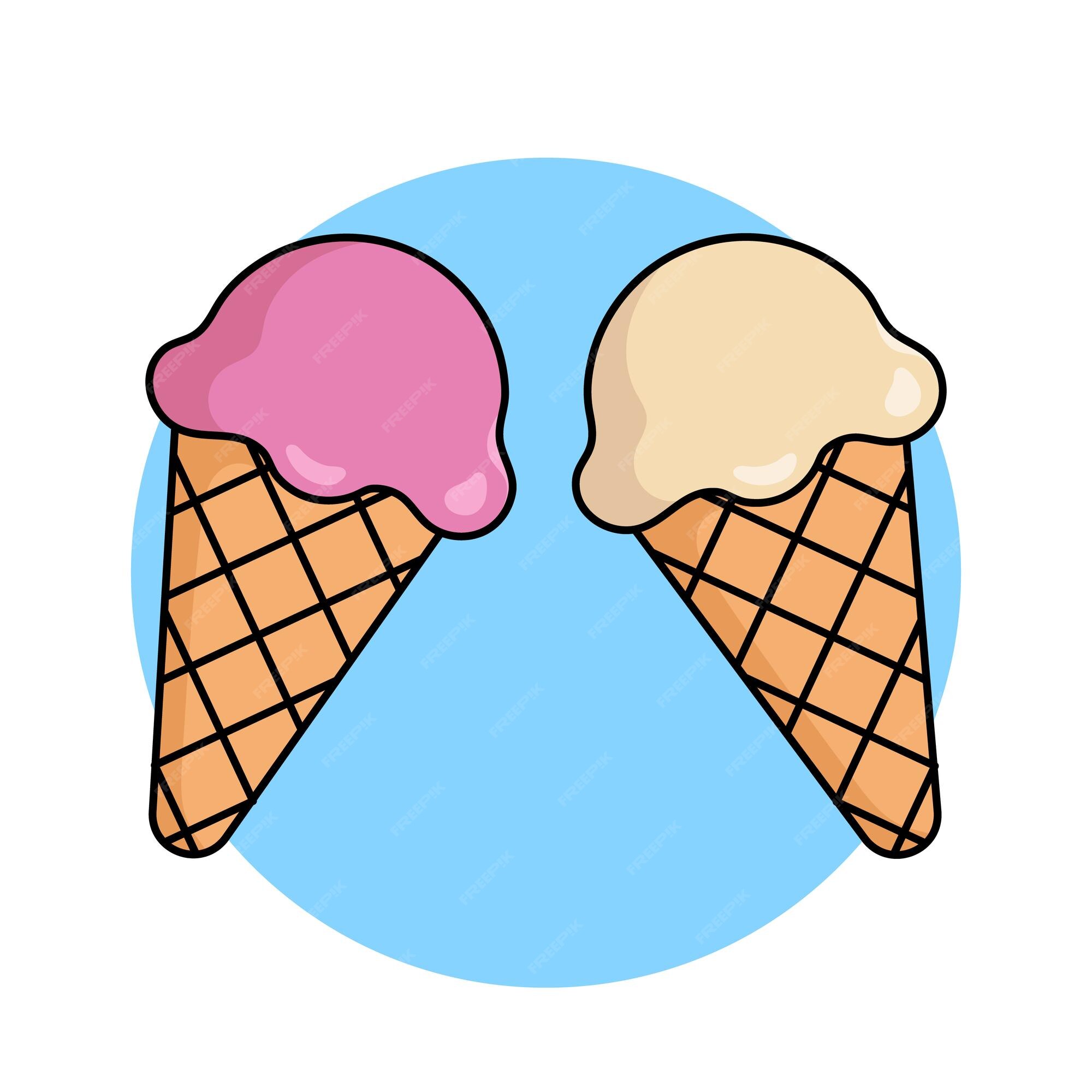 Cute ice cream scoop cartoon icon vector. Strawberry and chocolate