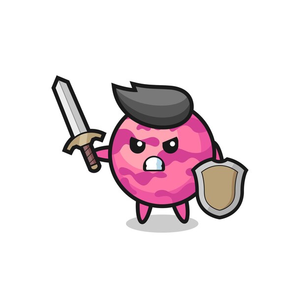 Cute ice cream scoop soldier fighting with sword and shield , cute style design for t shirt, sticker, logo element