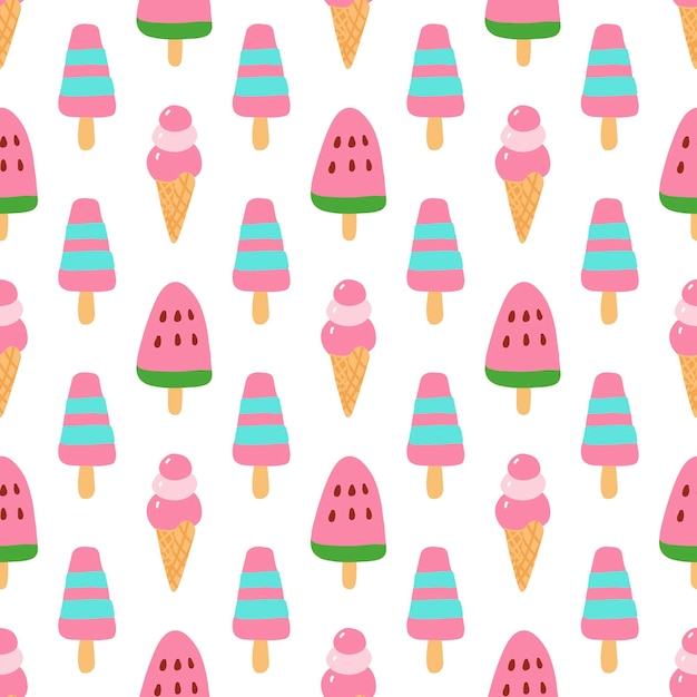 Cute ice cream seamless pattern summer time vacation background hand drawn vector illustration