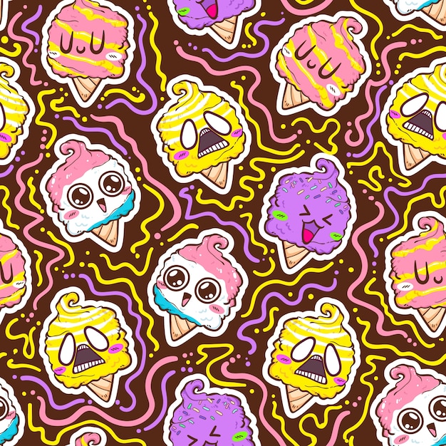 Vector cute ice cream seamless pattern