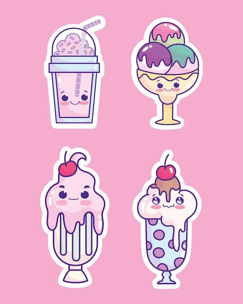 Vector cute ice cream set