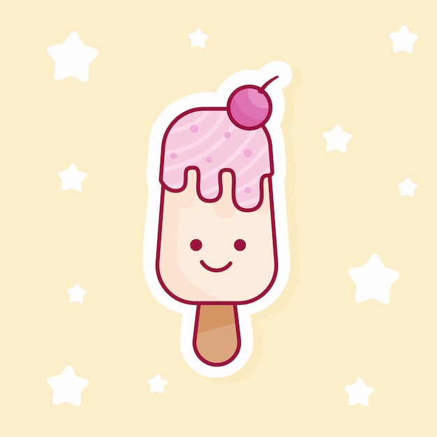 Cute ice cream sticker flat illustration vector