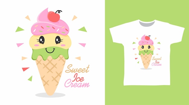 Cute ice cream tee designs concept