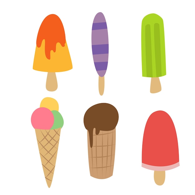 Vector cute ice cream vector set. collection of various multicoloured ice cream.