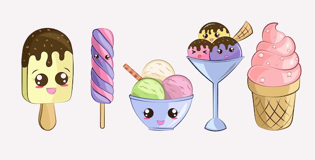 Vector cute ice cream vector set