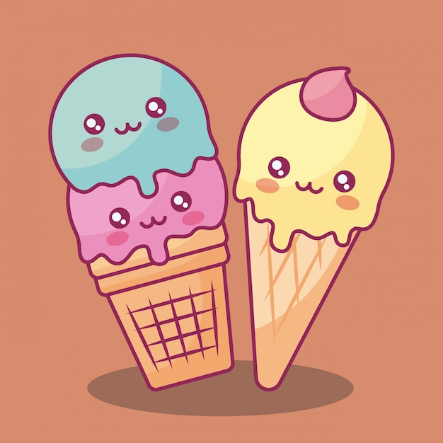 Simpatici gelati personaggi kawaii