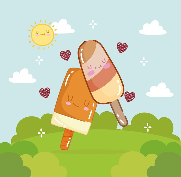 Vector cute ice creams in love