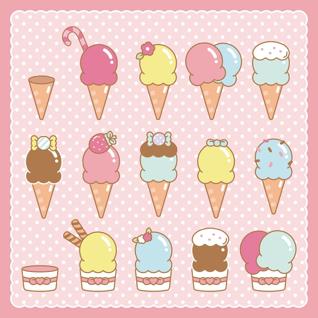 Cute ice creams set