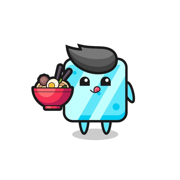 Cute ice cube character eating noodles cute style design for t shirt sticker logo element