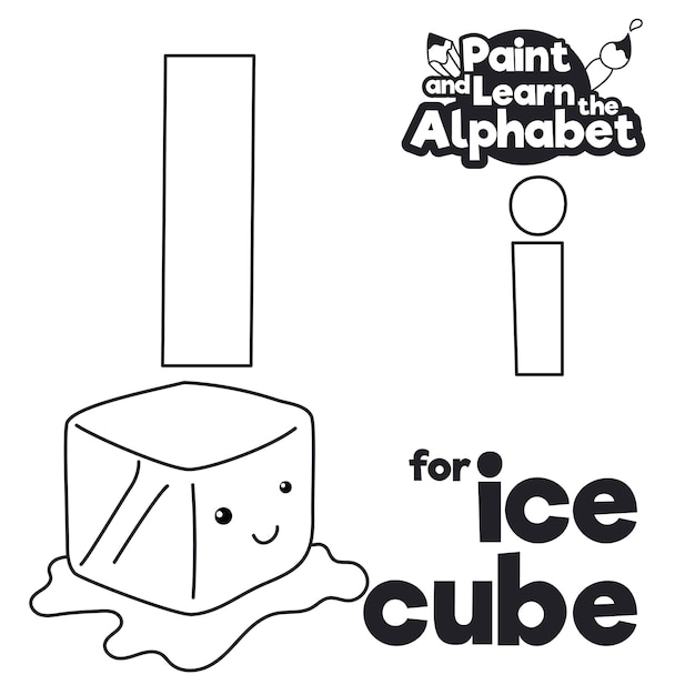 Vector cute ice cube with letter 'i' in majuscule and minuscule melting itself during grammar lesson