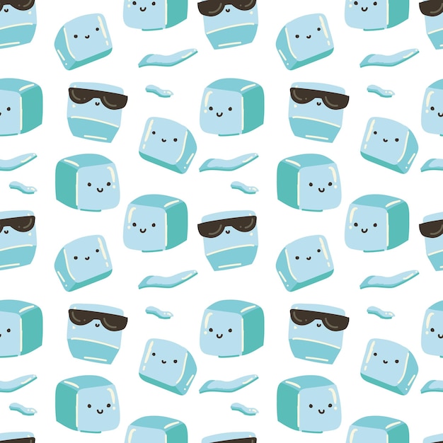 Cute ice cubes doodle seamless pattern