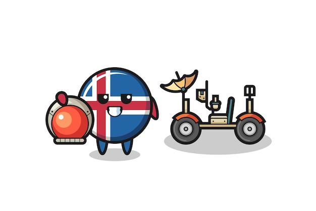 The cute iceland flag as astronaut with a lunar rover