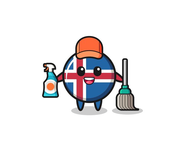 Симпатичный персонаж флага исландии в качестве талисмана услуг по уборке милый дизайн