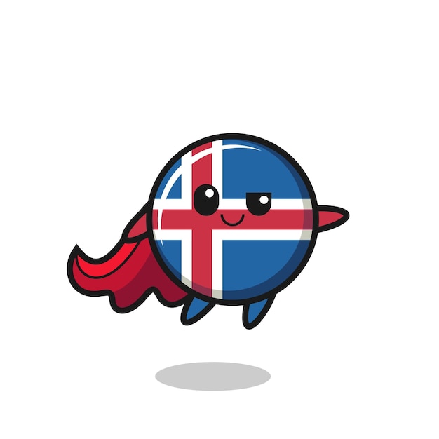 Симпатичный персонаж супергероя с флагом исландии летит