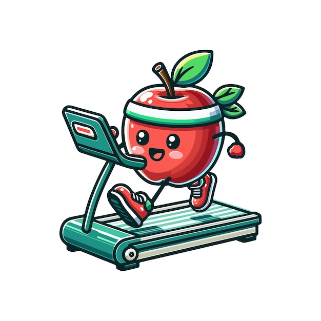 cute icon character apple fruit treadmill