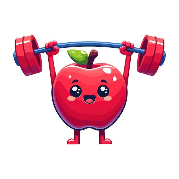 cute icon character apple lifting barbell weights