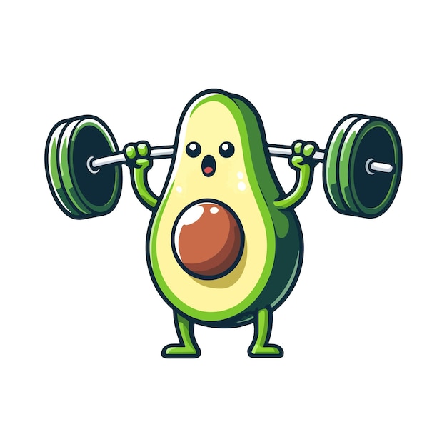 cute icon character avocado lifting barbell weights