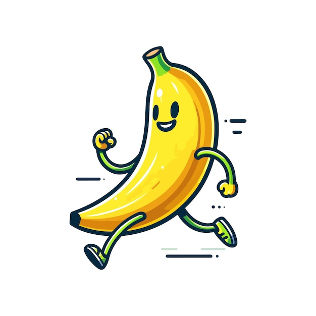 Vector cute icon character banana jogging