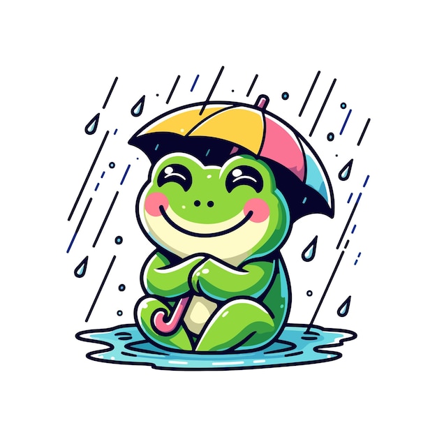 cute icon character frog wearing an umbrella