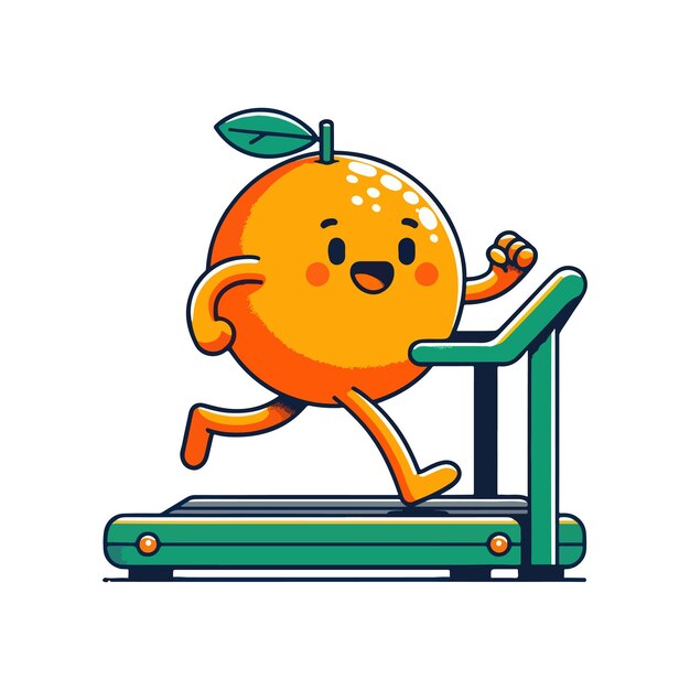 cute icon character orange fruit treadmill