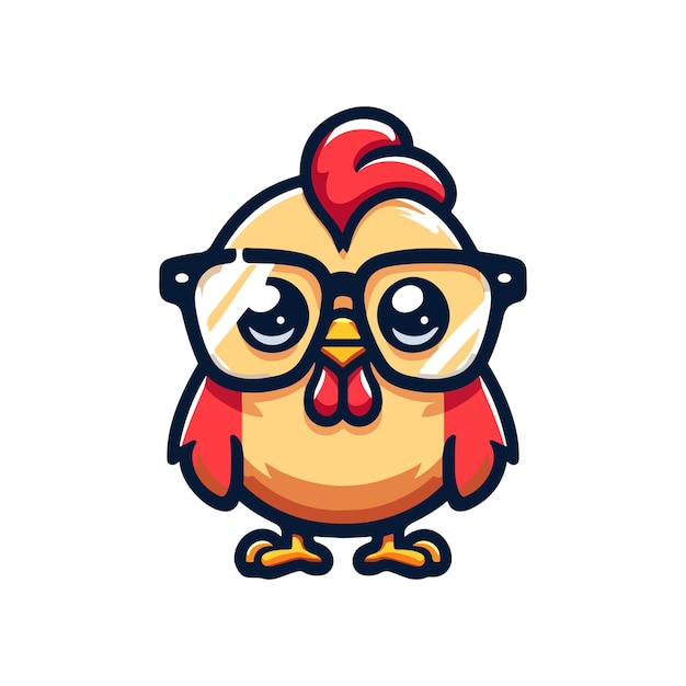 cute icon character rooster wears glasses