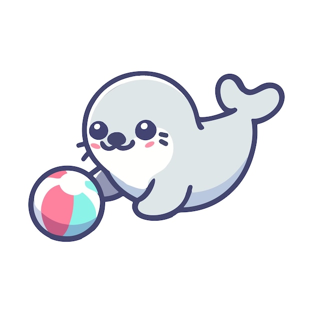 cute icon character seal playing ball