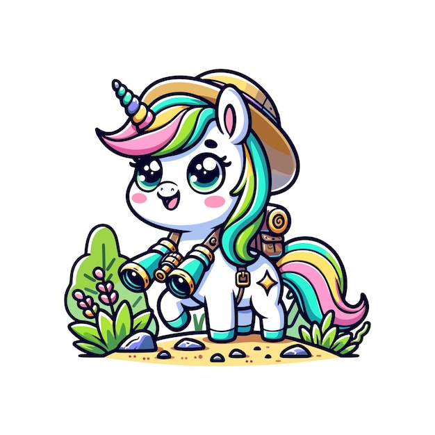 cute icon character unicorn explorer