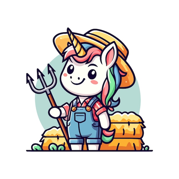 cute icon character unicorn farmer