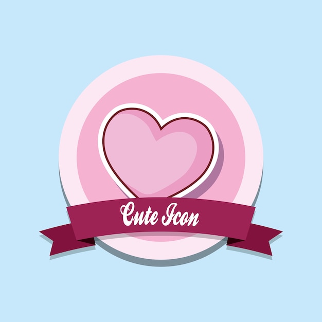 cute icon emblem with decorative ribbon 