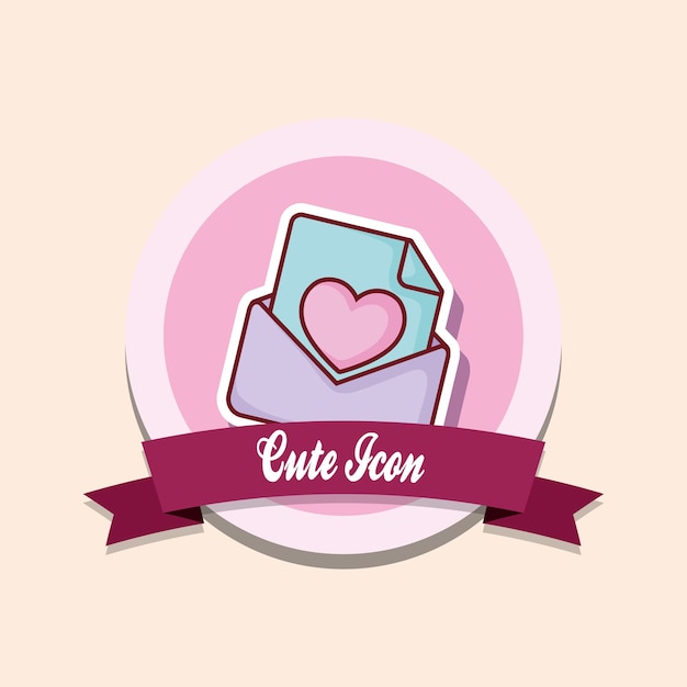 cute icon emblem with decorative ribbon 