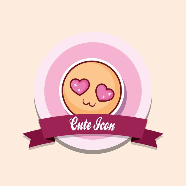 cute icon emblem with decorative ribbon