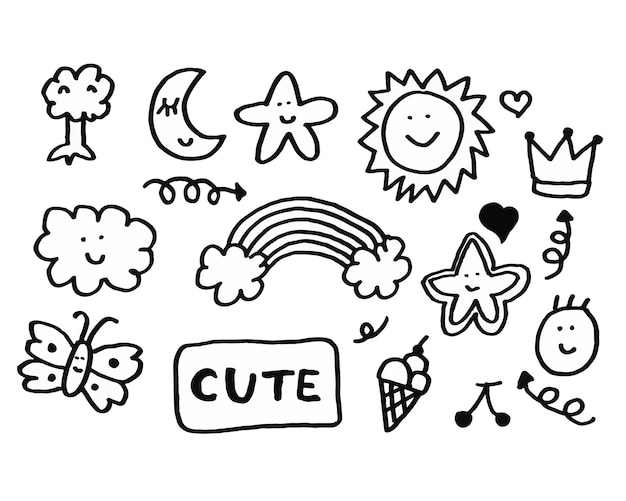 Cute Icon for kids Doodle Handdrawn Cartoon Funny Comic Character