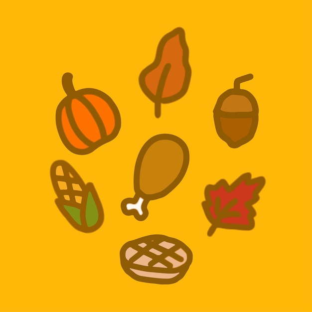 Cute Icon Set of Autumn and Thanksgiving