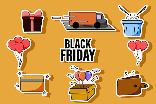 Cute icon set of black friday illustration