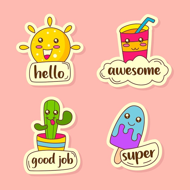 Cute icons sticker hand draw set