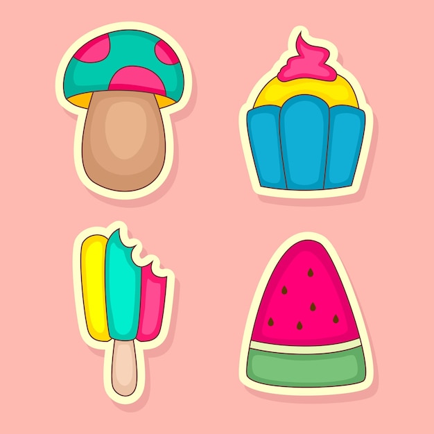 Cute icons sticker hand draw set