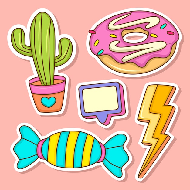 Vector cute icons sticker hand draw set
