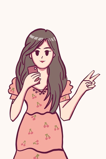 cute idol kpop girl woman fashionable character handdrawn illustration