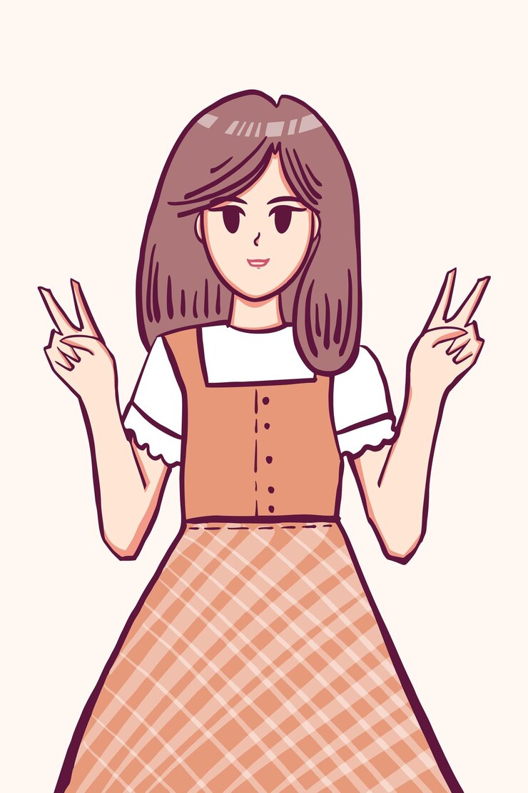 Vector 귀여운 아이돌 kpop 소녀 여자 유행 캐릭터 handdrawn 그림