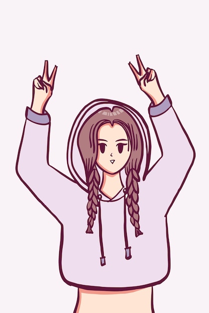 cute idol kpop girl woman fashionable character handdrawn illustration