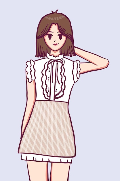 cute idol kpop girl woman fashionable character handdrawn illustration