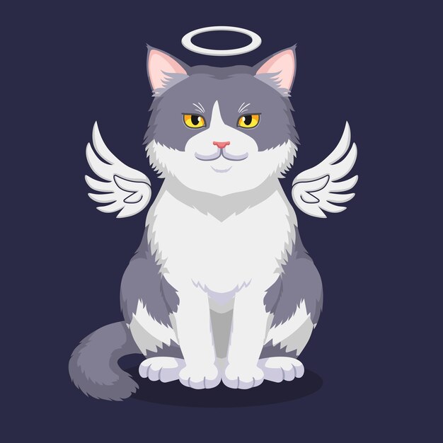 Vector cute illustration angel cat sitting pose isolated vector