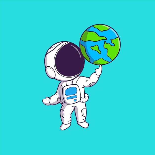 Vector cute illustration astronaut character playing earth ball