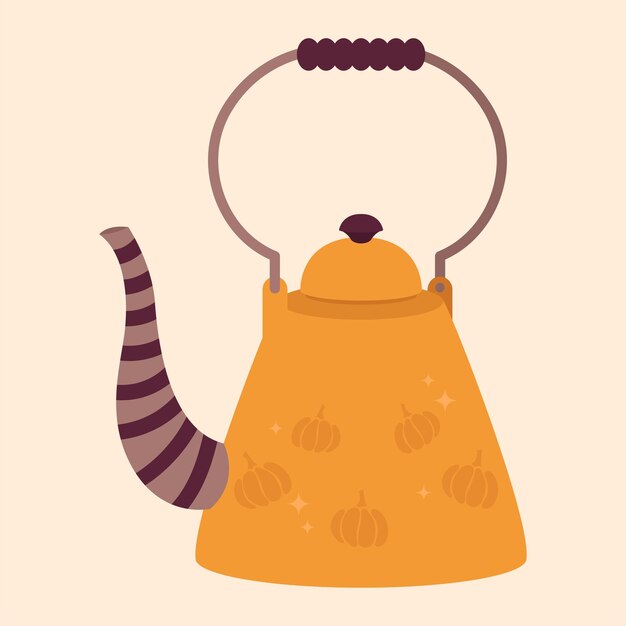 Cute illustration of an autumn teapot with a pattern on a light background